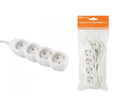 Удлинитель бытовой  У04  4 гнезда, 1,5метра, с заземлением, ПВС 3х1мм2  16А/250В   SQ1303-0010  TDM