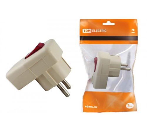 Вилка угловая с/з с выключателем белая 16А 250В   SQ1806-0009  TDM