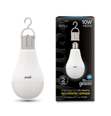 Лампа светодиодная LED A60 10W E27 660lm 4100K с Li-Ion аккумулятором 1/10/60  102402200  Gauss