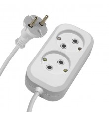 HM01-20-02 Удлинитель 2-местный б/з 2x0,75мм2, 2м, 220В, 10А, серия Home (У10-428), белый  39201  STEKKER