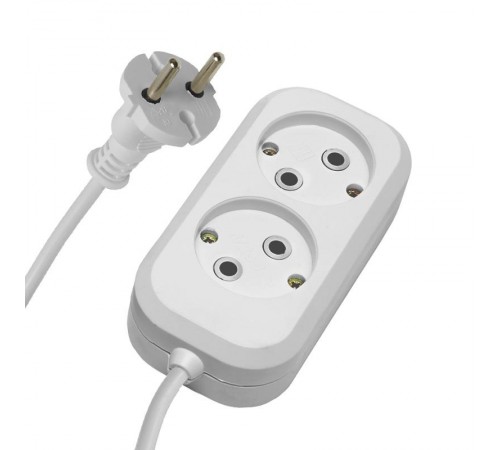 HM01-20-03 Удлинитель 2-местный б/з 2x0,75мм2, 3м, 220В, 10А, серия Home (У10-428), белый  39202  STEKKER