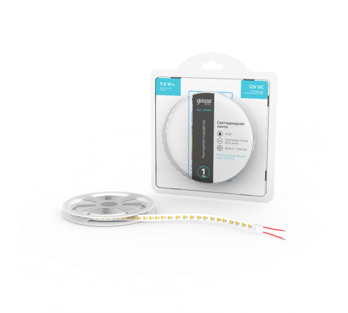 Лента светодиодная Basic LED 2835/120 12V 9,6W/m 624lm/m 4000K 8mm IP20 3m 1/100  BT063  Gauss