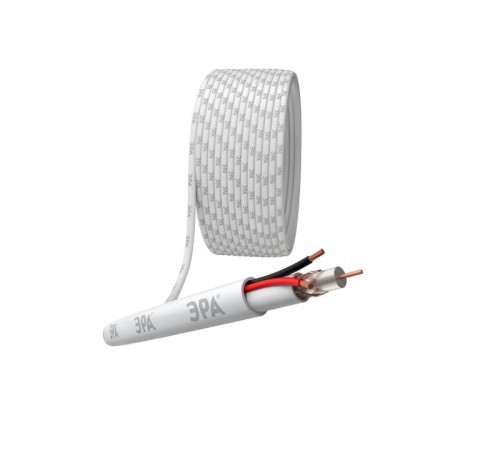 Кабель для аналогового видеонаблюдения K-0.75-PVC КВК-В-2 +2x0,75 мм, бухта 200 метров, белый  Б0052734  ЭРА