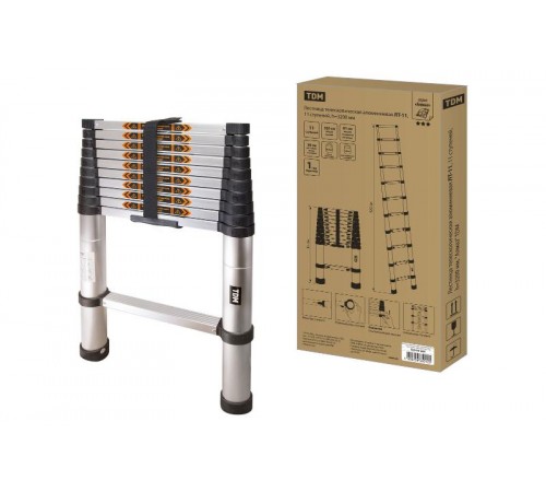 Лестница телескопическая алюминиевая ЛТ-11, 11 ступеней, h=3200 мм, "Алмаз"  SQ1028-0401  TDM