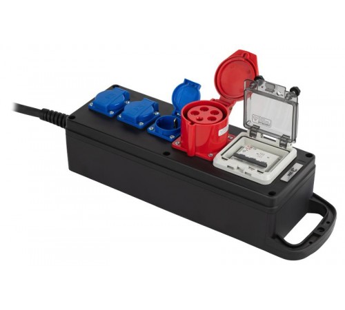 Удлинитель силовой IND380-SF-4e-5x4-10m-IP44 380В на каучуковой колодке 4 розетки 1xCEE 5P/3xSCHUKO 10м КГ 5х2,5  Б0057322  ЭРА