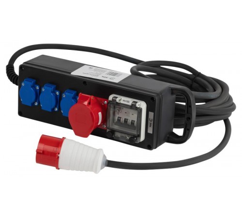 Удлинитель силовой IND380-SF-4e-5x4-10m-IP44 380В на каучуковой колодке 4 розетки 1xCEE 5P/3xSCHUKO 10м КГ 5х2,5  Б0057322  ЭРА