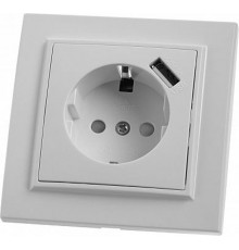 PST16-9011-01 Розетка 1-местная с/з, 250В, 16А, с USB 1А, серия Эрна, белый  39051  STEKKER
