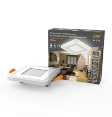 Светильник светодиодный встраиваемый Backlight BL120 Квадрат. Акрил, 3+3W, LED 3000K, 105*105,  BL120  Gauss