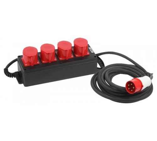 Удлинитель силовой IND380-U-4e-5x4-10m-IP44 на 380В на каучуковой колодке 4 розетки 4xCEE 5P 10м КГ 5х2,5 32A IP44  Б0057319  ЭРА