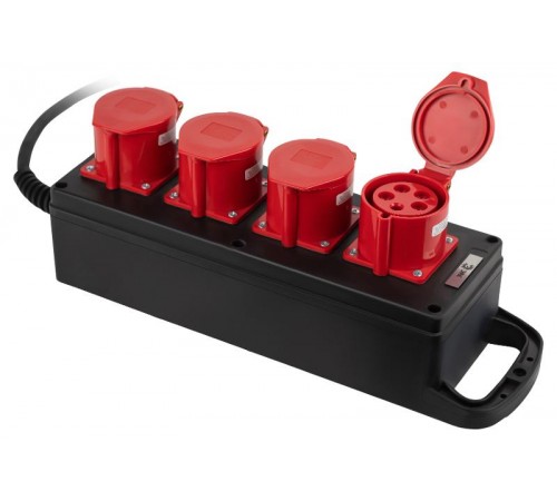 Удлинитель силовой IND380-U-4e-5x4-10m-IP44 на 380В на каучуковой колодке 4 розетки 4xCEE 5P 10м КГ 5х2,5 32A IP44  Б0057319  ЭРА