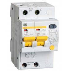 Выключатель автоматический дифференциального тока АД12 2п 16А B 30мА тип AC (3 мод)  MAD10-2-016-B-030  IEK