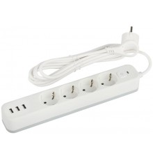 Сетевой фильтр  USF-4es-1,5m-3xUSBA-W с базовой защитой с заземлением с выключателем 4 розетки+3xUSBA 3,1A 1,5м 10А   Б0059567  ЭРА