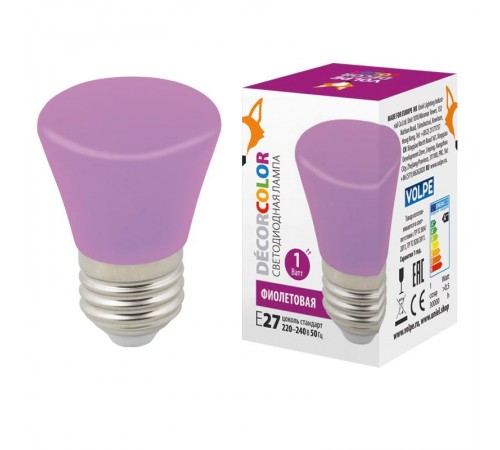 Лампа светодиодная LED-D45-1W/PURPLE/E27/FR/С BELL декоративная LED. "Колокольчик", матовая. Цвет фиолетовый  UL-00005644  Volpe