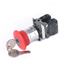Кнопка аварийного останова SB4 в сборе 22мм 40мм ключ металл 1НО+1Н  SB4BS9445  SE