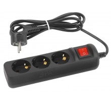 Удлинитель электрический UX-3es-1,5m-B с заземлением с выключателем 3 розетки 1,5 м ПВС 3x0,75мм2 черный  Б0057727  ЭРА