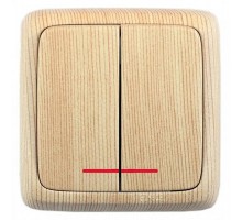 Выключатель открытой установки, двухклавишный, с индикацией, с монтажной пластиной, цвет сосна  ВА10-156-02  HEGEL