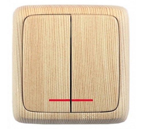 Выключатель открытой установки, двухклавишный, с индикацией, с монтажной пластиной, цвет сосна  ВА16-156-02  HEGEL