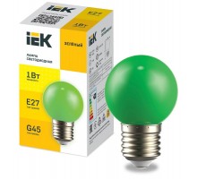 Лампа светодиодная декор. G45 шар 1Вт 230В зеленый E27 для белт-лайта  LLE-G45-1-230-G-E27  IEK