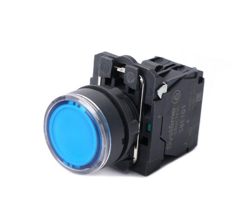 Кнопка SB5 с подсветкой в сборе модульная 22мм синяя пластик 24ВDC 1НО  SB5AW36B1  SE