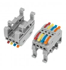 Клемма СМК 222-424D проходная 4-полюсная, с креплением на DIN-рейку (0,08-4 мм), серая (4 шт./уп.)  07-5237-04  REXANT