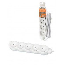 Удлинитель бытовой "Люкс" УЛ5 5 гнезд, 5м, б/з, с з/ш, ПВС 2х0,75 мм2 10А/250В бело-серый  SQ1303-0231  TDM