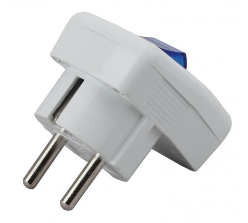 Vx5-W ЭРА Вилка с/з с выключателем 16A белая (24/8)  Б0039675  ЭРА