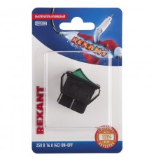 Выключатель клавишный 250V 16А (4с) ON-OFF зеленый с подсветкой (RWB-502, SC-767, IRS-201-1) (в упак. 1шт.)  06-0304-B  REXANT