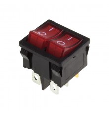 Выключатель клавишный 250V 6А (6с) ON-OFF красный с подсветкой ДВОЙНОЙ Mini  36-2160  REXANT