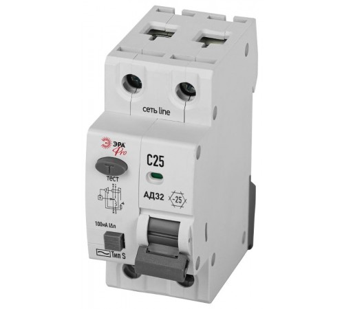 АВДТ 4,5кА  PRO D32E2C25S100 АД-32 электронное 1P+N C25 100мА тип S   Б0057544  ЭРА