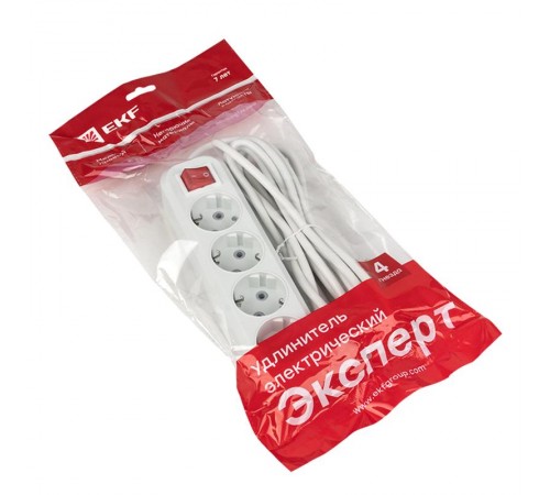 Удлинитель "Эксперт"  4 гнезда 3 метра 16А/3,5кВт с выключателем и заземлением ПВС 3х1 EKF PROxima  UBA16-310-4-03i  EKF