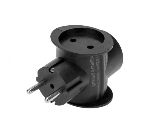 Тройник электрический универсальный 16А одно гнездо с/з черный  11-1083  REXANT