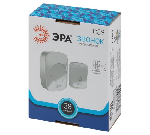 Звонок дверной C89 беспроводной белый 38 мелодий  Б0054090  ЭРА