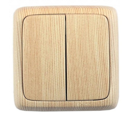 Выключатель открытой установки, двухклавишный, с монтажной пластиной, цвет сосна  ВА16-155-02  HEGEL