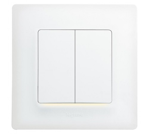 Etika Белый Выключатель 2-х клавишный с подсветкой, 10А, винтовые клеммы  672204  Legrand