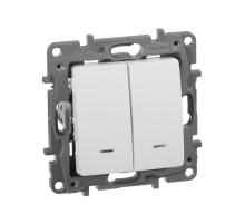 Etika Белый Выключатель 2-х клавишный с подсветкой, 10А, винтовые клеммы  672204  Legrand