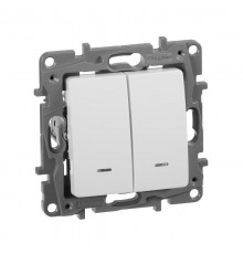 Etika Белый Выключатель 2-х клавишный с подсветкой, 10А, винтовые клеммы  672204  Legrand