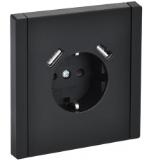 FORTE&PIANO Розетка с заземлением, со шторками в/к 16А USB A+A 3,1А FP145 черный  FP-R14-16-U21-D31-K02  IEK