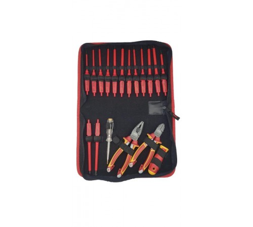 Набор диэл. стержней, рукоятки, бокорезов и плоскогубцев с отверткой тестером сети в сумке, 19 шт  06391904  Felo