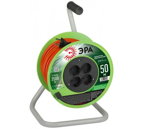Удлинитель силовой  RP-4-2x1.5-50m на пластиковой катушке без заземления 4 розетки 50м ПВС 2х1,5мм2   Б0059784  ЭРА