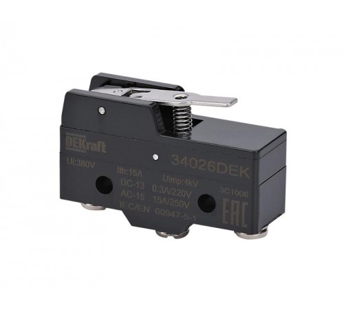 Миниатюрный конц. вык. 1НО1НЗ шарнирного типа с коротким рычагом  34026DEK  DEKraft