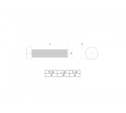 Болт шестигранный  М10х20  b6grm10x20  EKF