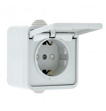 Прага Розетка 1-местная 16А с заземлением с крышкой IP44 белая с защ. штор. EKF  EKR16-029-10-440  EKF