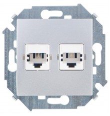Simon 15 Алюминий Розетка телефонная двойная RJ11, винт. зажим  1591589-033  Simon
