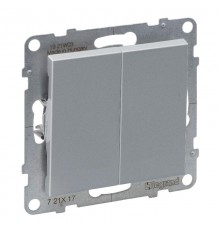 SUNO Выключатель без фиксации (кнопка) 2-клавишный 6А 250В. Безвинтовые зажимы. Цвет "Алюминий"  721317  Legrand
