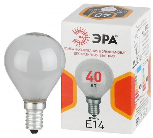Лампа накаливания  P45 40Вт Е14 / E14 230В  шар матовый  Б0066411  ЭРА