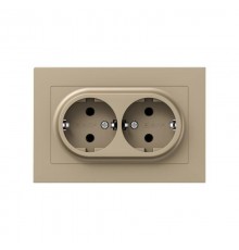Механизм розетки двойной, 16А, с заземлением, без шторок, с рамкой, шампань Эпика  UP1-SOC-210 EKF