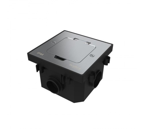 MultiDesk Лючок с розеткой 2К+З, 16А/250В, IP44 с монтажной коробкой для бетонных полов Серебро, тип MDK21  MDK21202SC  SE