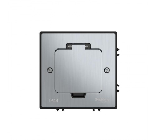 MultiDesk Лючок с розеткой 2К+З, 16А/250В, IP44 с монтажной коробкой для бетонных полов Серебро, тип MDK21  MDK21202SC  SE