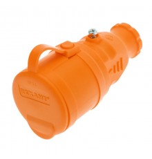 Розетка переносная влагозащищенная с крышкой, с/з, 16 А, IP44, каучук оранжевая  111-123  REXANT