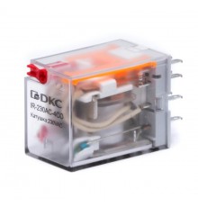 Реле миниатюрное промышленное общего назначения, 4CO, ком. ток 6А, AgSnO2, напряжение 12V AC, опция: тест-кнопка+светодиод  IR-12AC-4CO-D  DKC